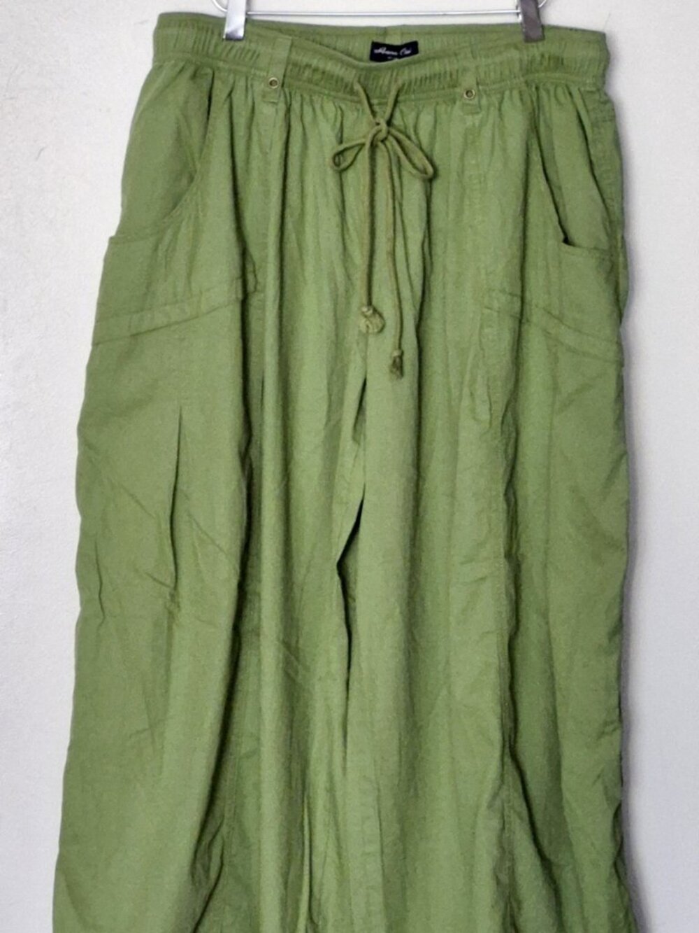 Anna Cai Soft Cotton Wide Leg Pants With Pockets Green Size L NWT